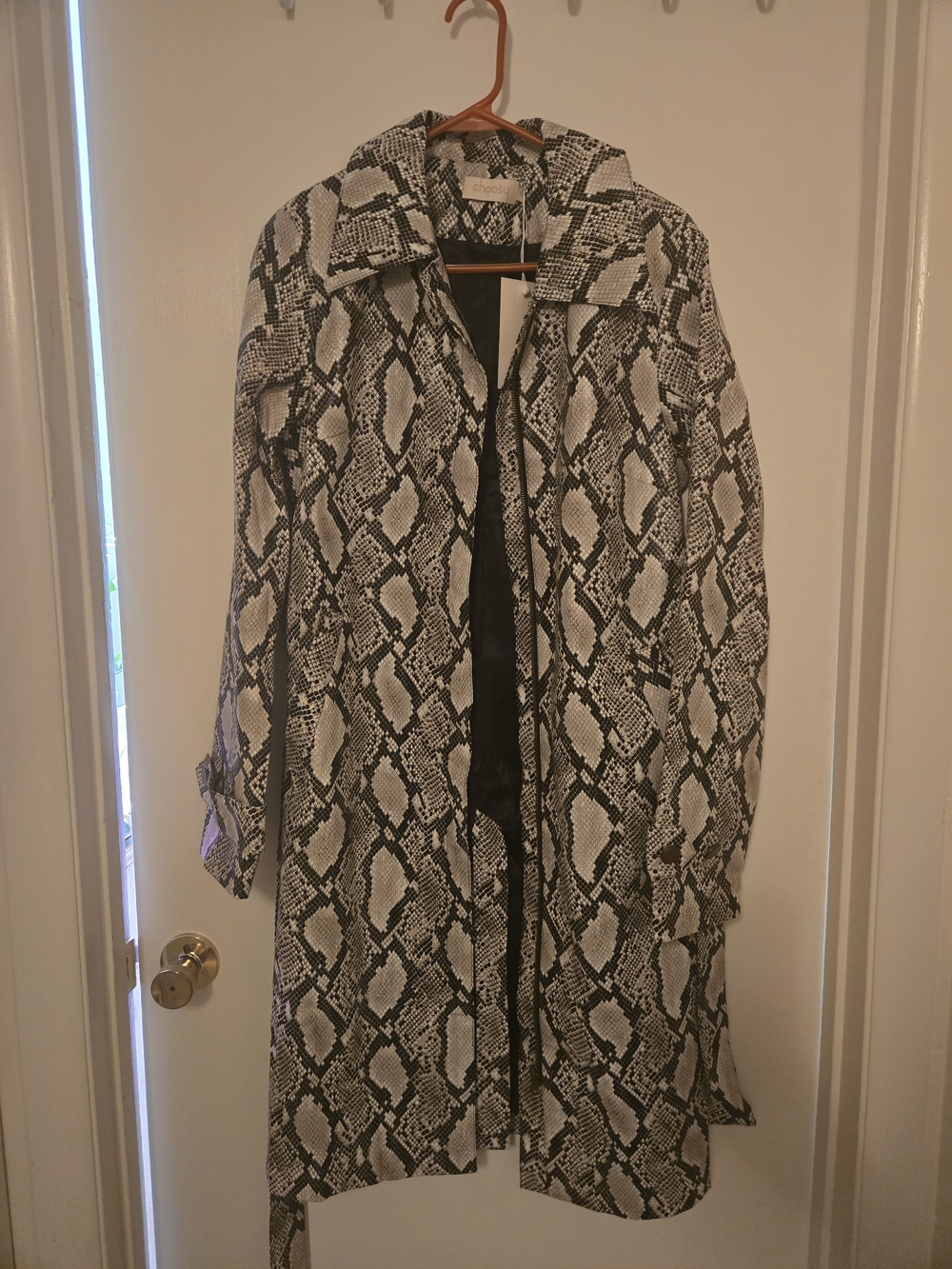 Snake-Print Trench Coat - Neutral